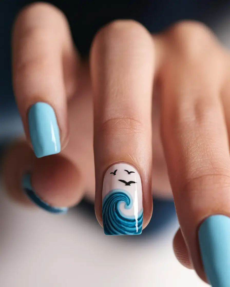 simple nails summer blue Ocean Breeze with a Hint of Flight