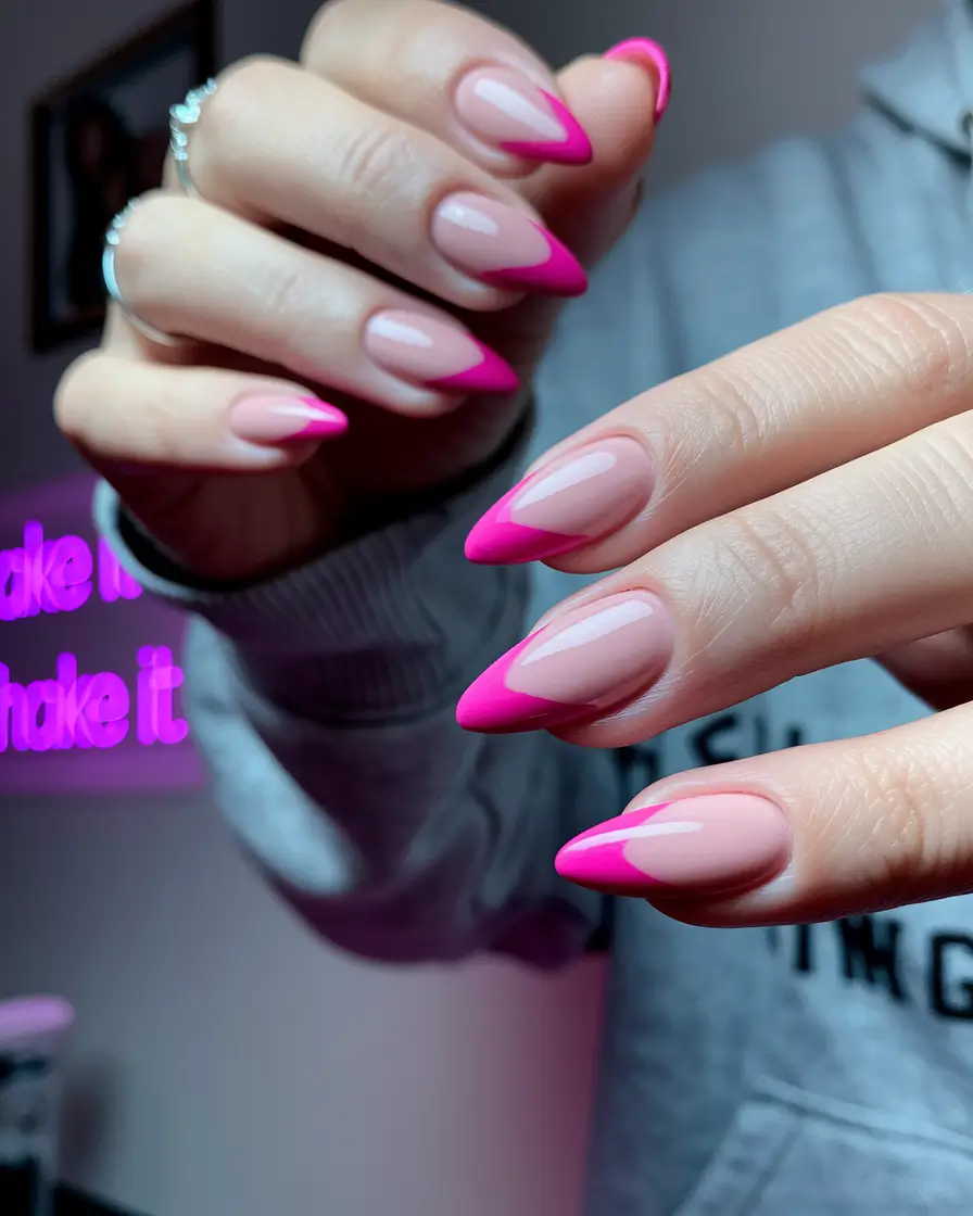 Electric Pink Flame Tips summer pink nails with simple design