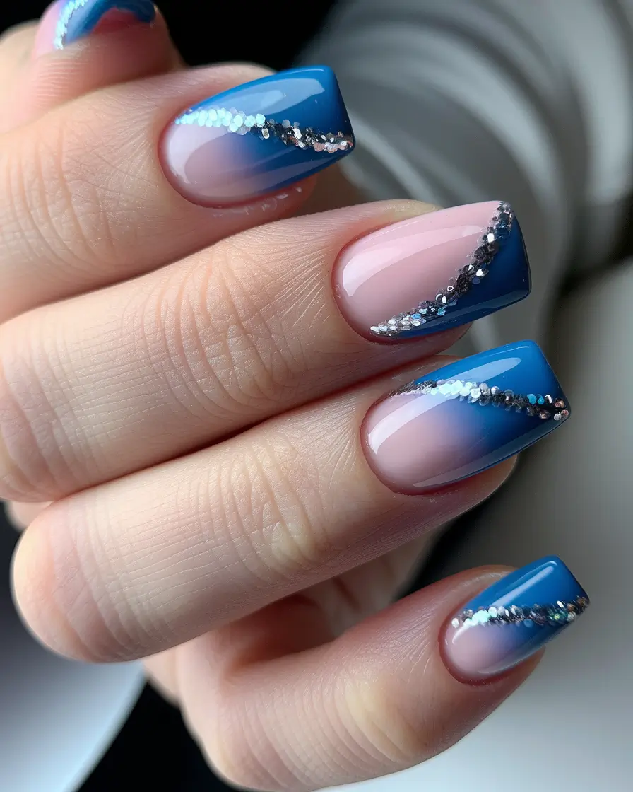 simple nails summer blue Seaside Sparkle Waves