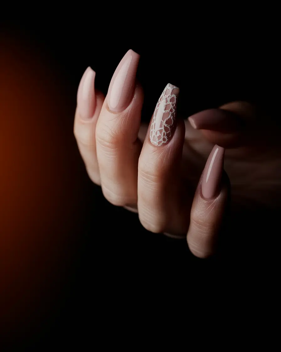 simple nails summer Soft Taupe with Elegant Lace Detail