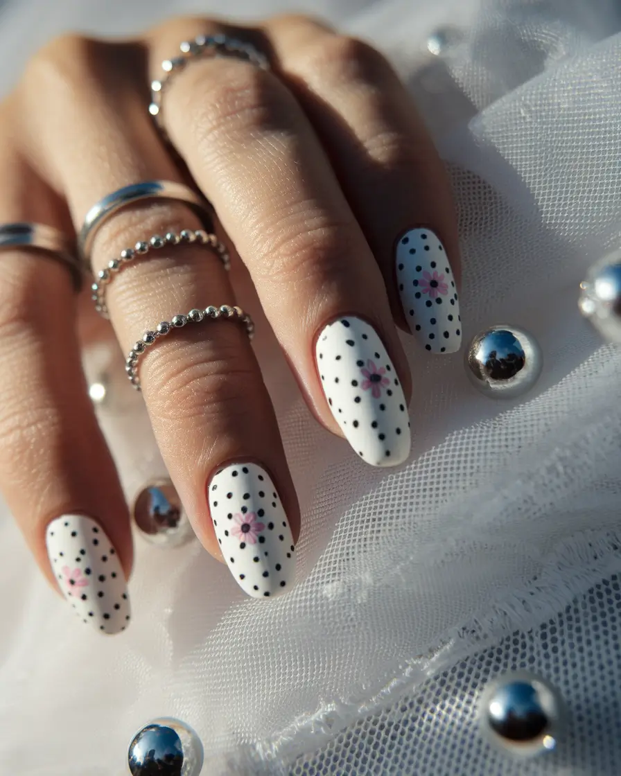 simple nails summer design Polka Dot Playful in Black and Pink