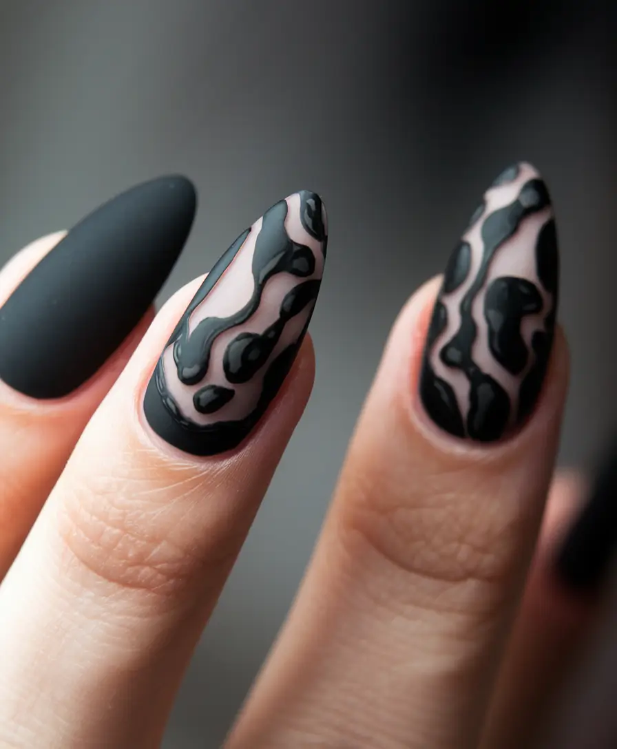 simple nails summer design Smoky Textures in Matte Black