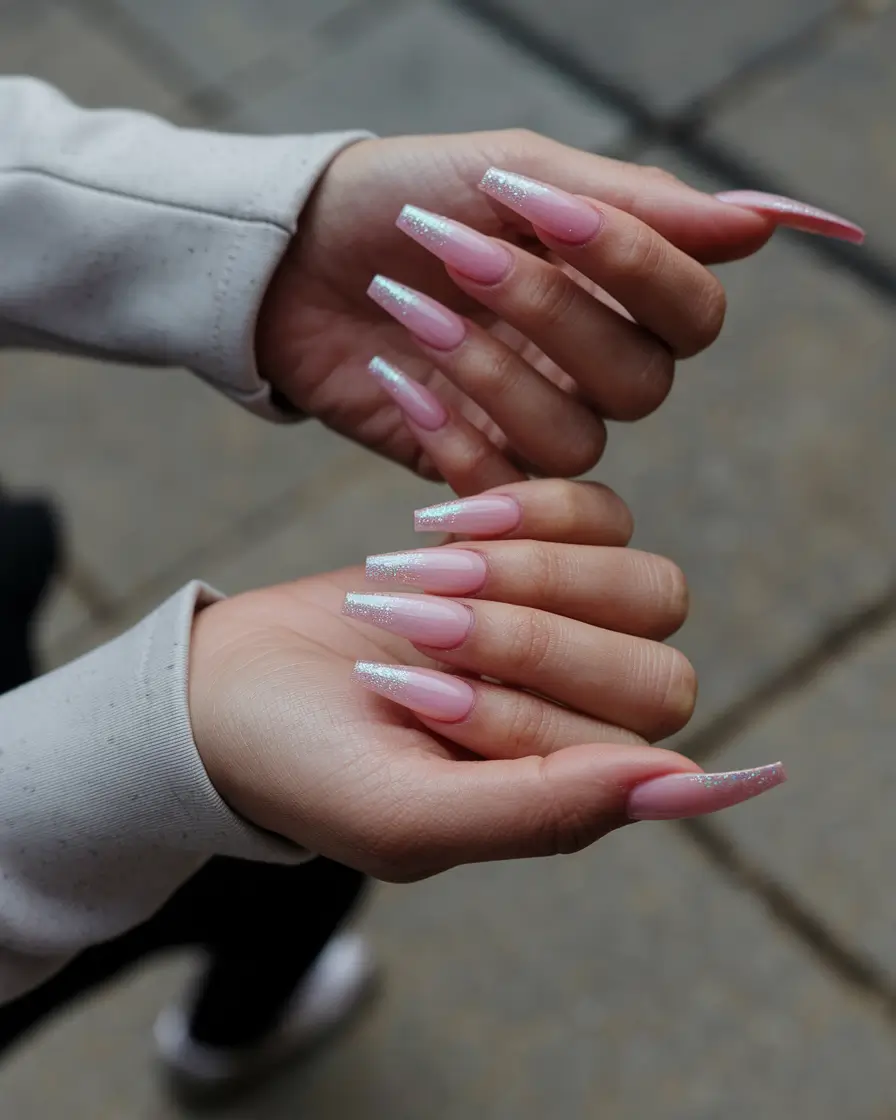 simple nails chrome ombre pink coffin