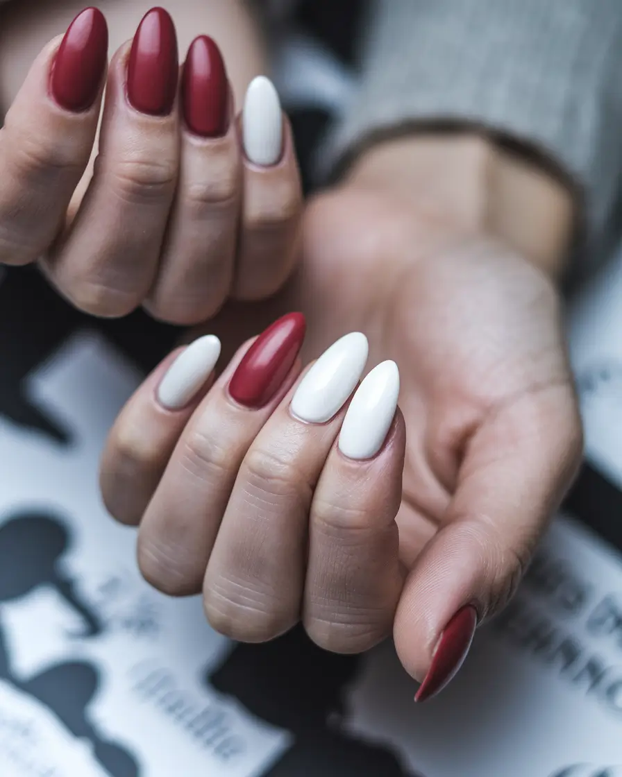 classy summer red white nails