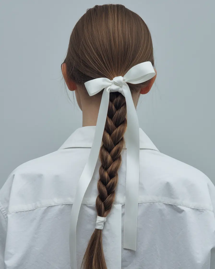 summer hairstyle for long hair Elegant Ribbon Braid Minimalism