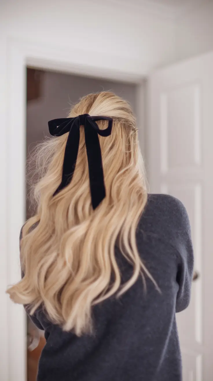 summer hairstyle for long hair Romantic Half-Up With Velvet Ribbon