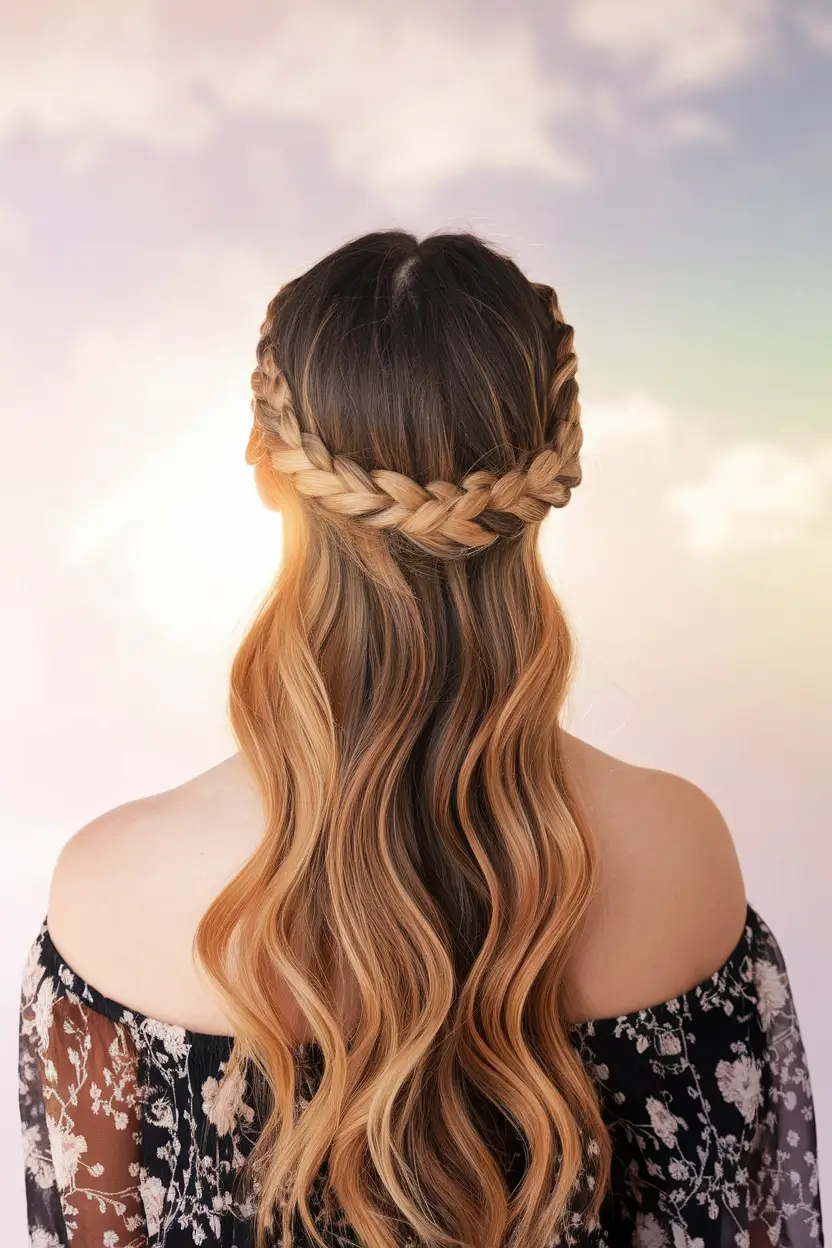 summer hairstyles for long hair Floral Crown Braid for Sunlit Moments