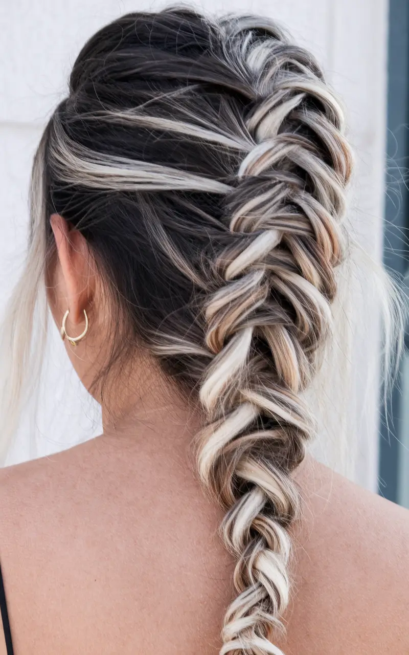 summer hairstyles for long hair High-Contrast French Braid Drama