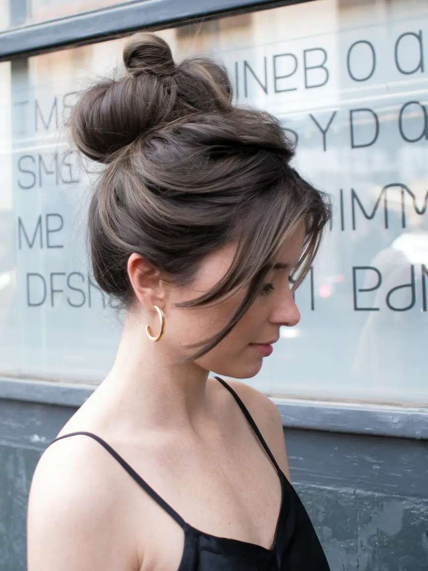 summer hairstyles for long hair Messy Bun with Face-Framing Layers