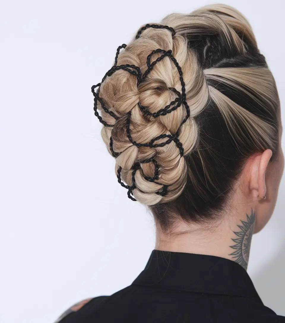 summer hairstyles for long hair Intricate Braided Bun with Artistic Flair