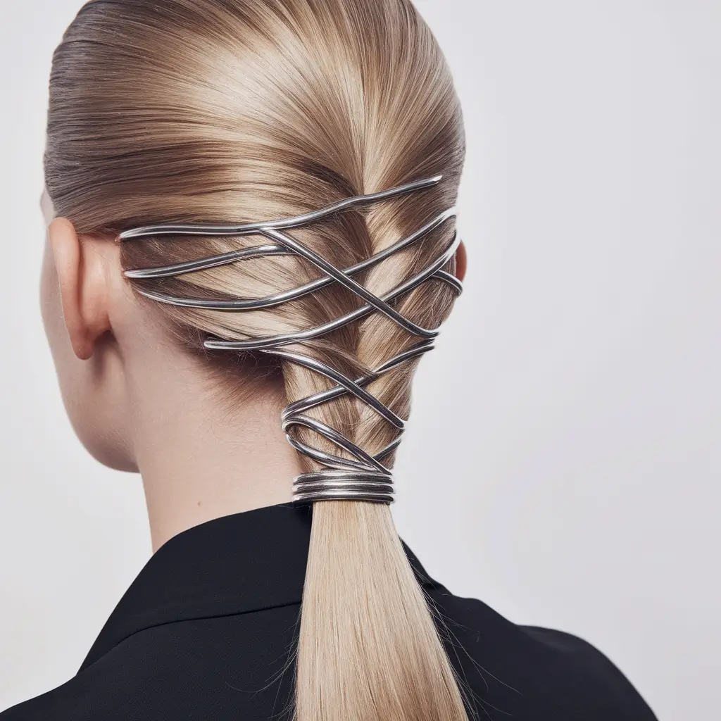 summer hairstyles for long hair Architectural Metallic Ponytail Wrap