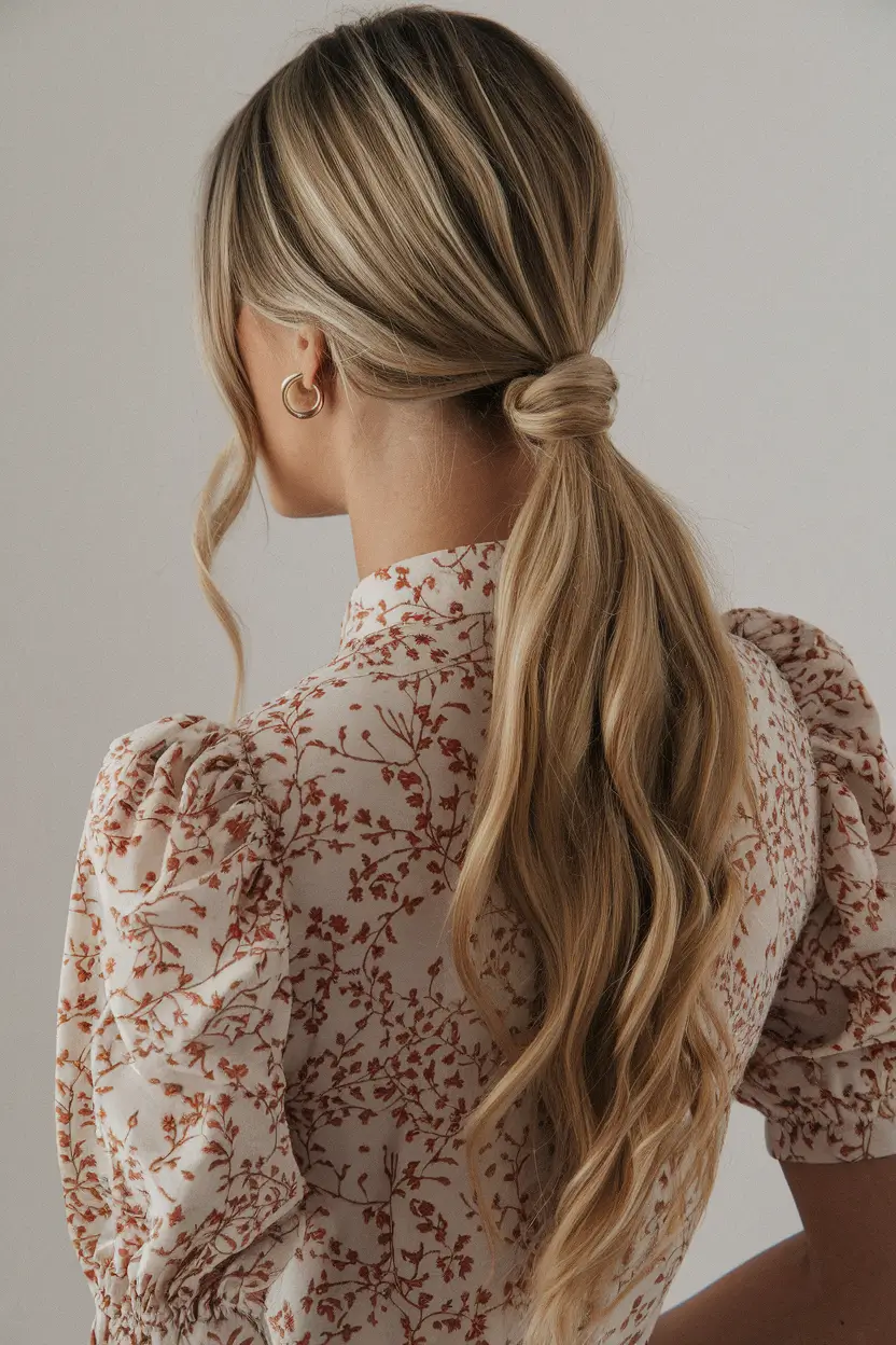 summer hairstyles for long hair Low Knot Pony with Romantic Waves