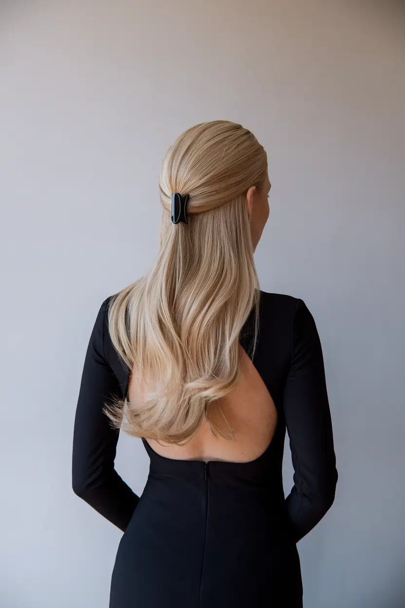 summer hairstyles for long hair half up Classic Half-Up Sleek with a Clip