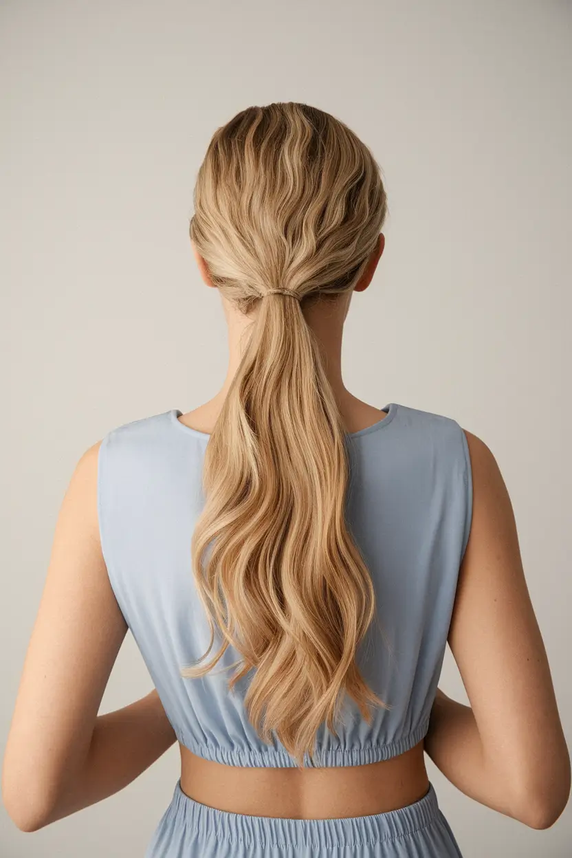 summer hairstyles for long hair easy Wrapped Low Pony with Loose Waves