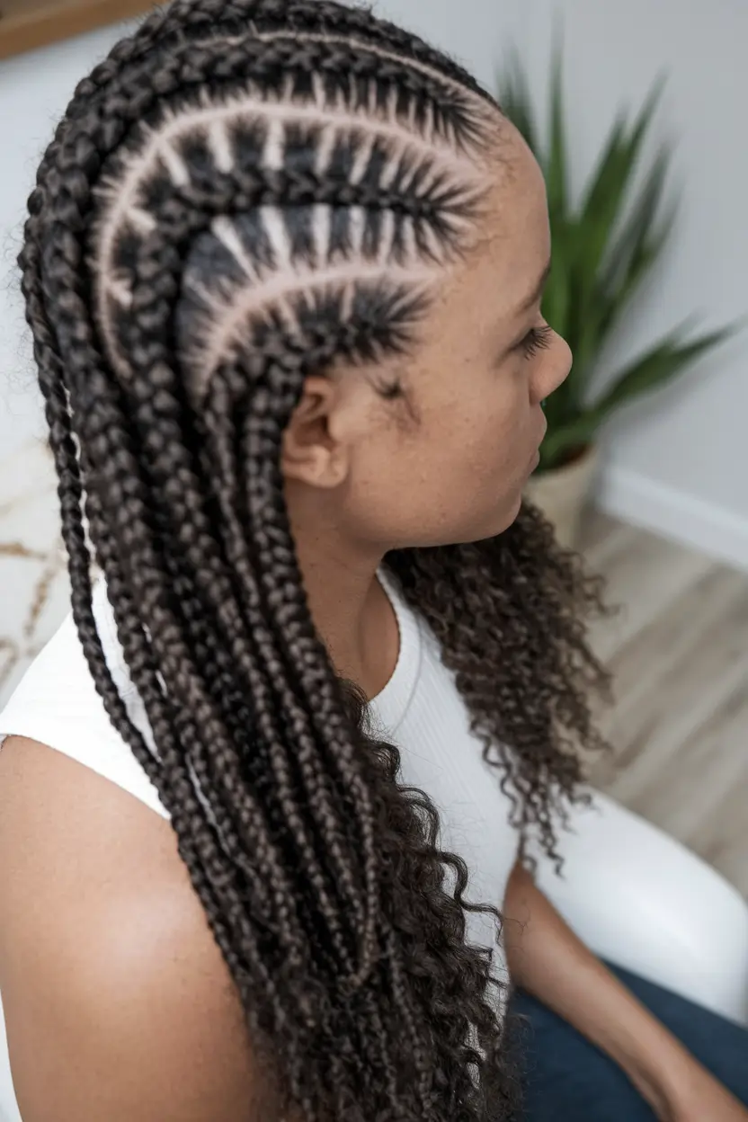 summer braids for black women Curved Cornrow Braids with Loose Ends
