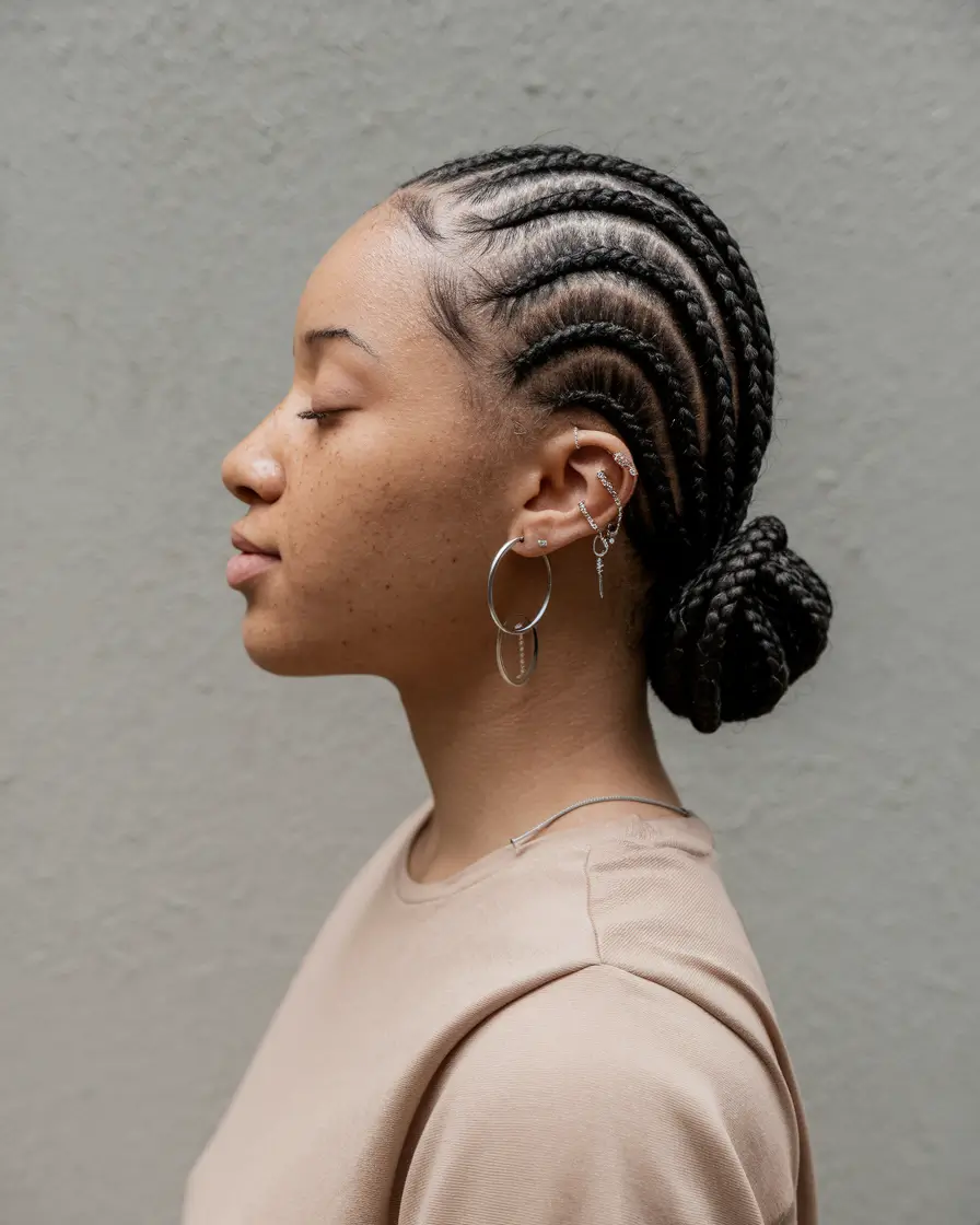summer braids for black women Low Braided Bun with Sleek Cornrow Base