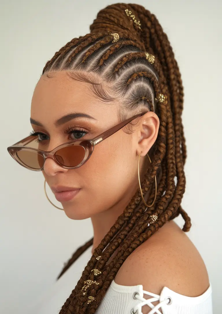 summer braids for black women Golden Accents in Braided Elegance