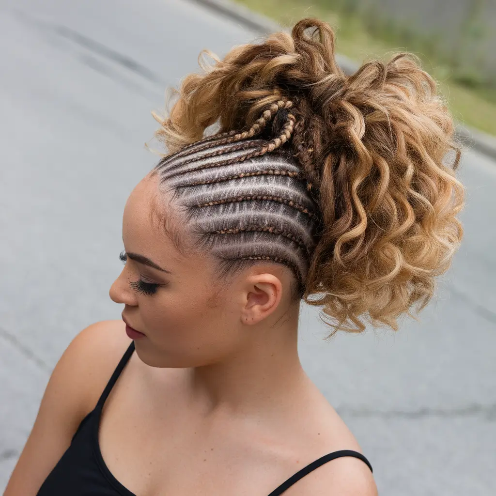 summer braids for black women Half-Up Curl Explosion with Cornrow Base