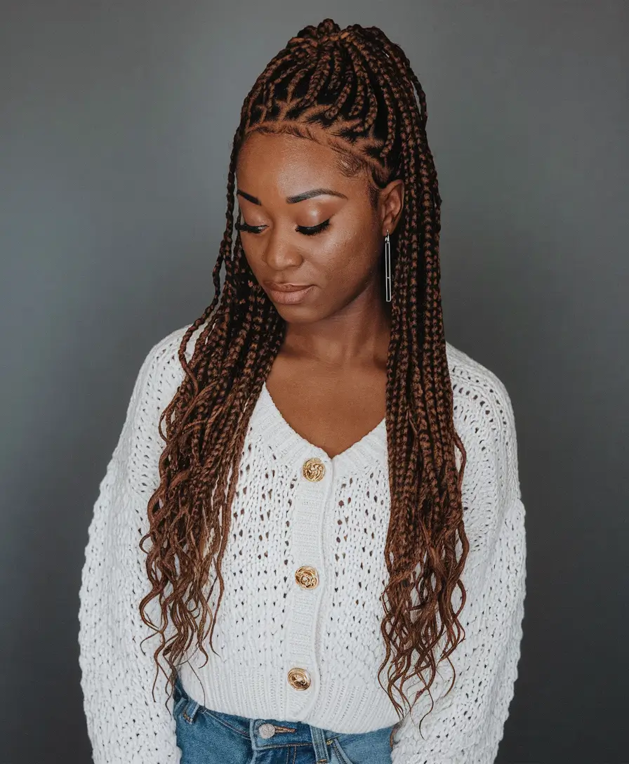 summer braids for black women Half-Up Cinnamon Twist Braids with Loose Ends