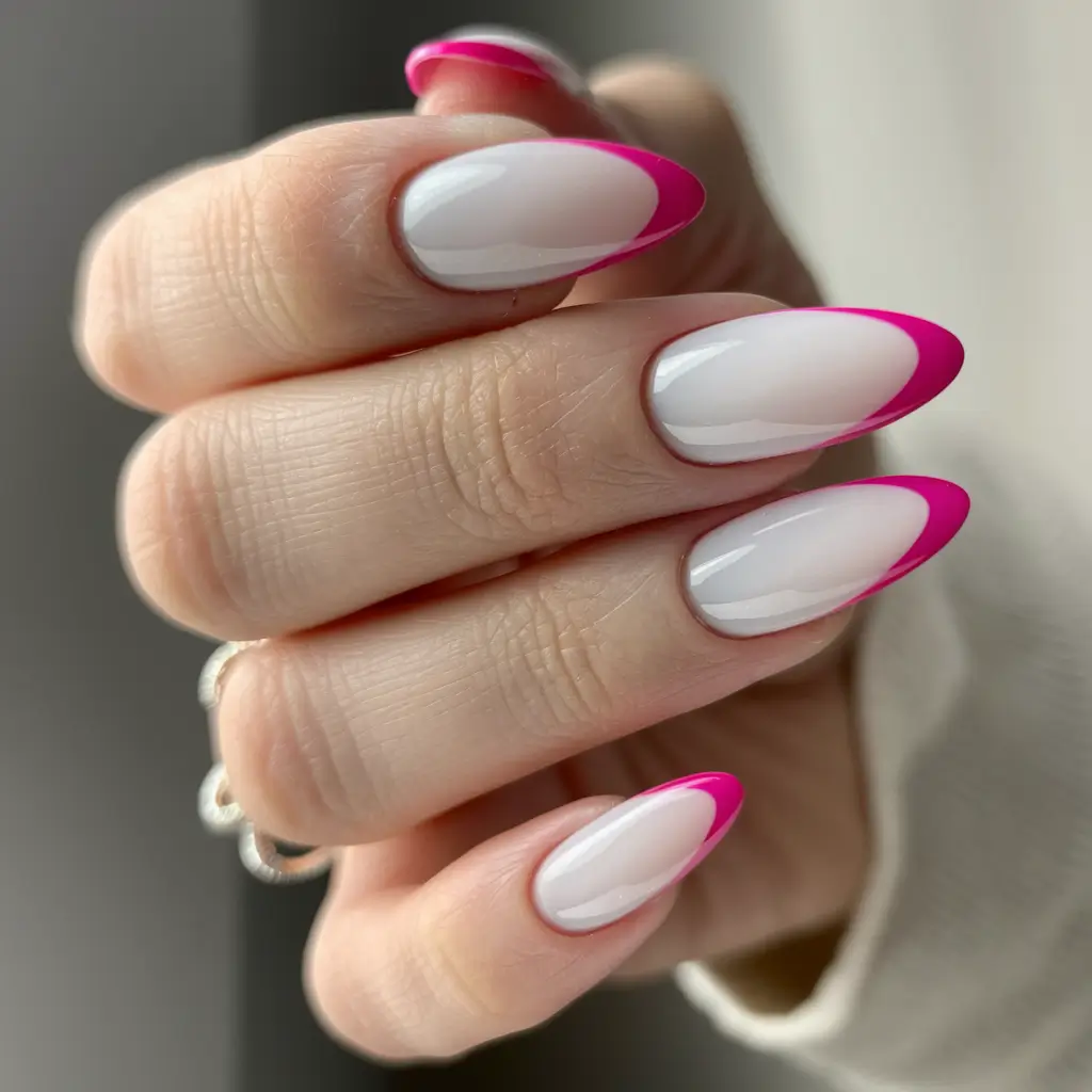 summer round nails pink Hot Pink French for the Bold at Heart