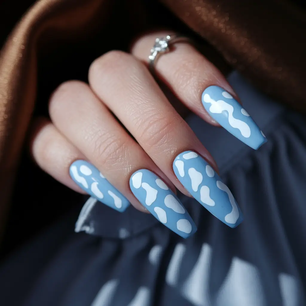summer round nails blue Cloudy Blue Skies