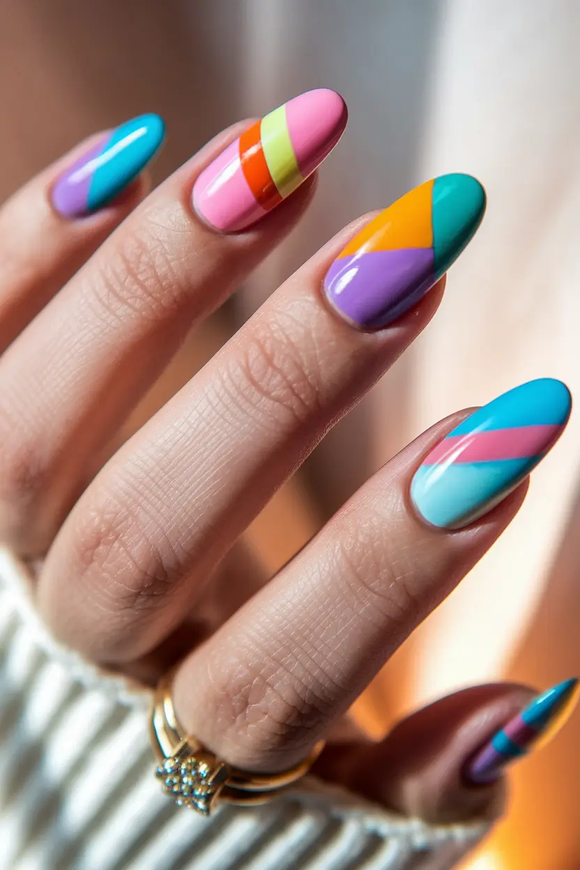 summer round nails inspiration Retro Pop Color Blocks