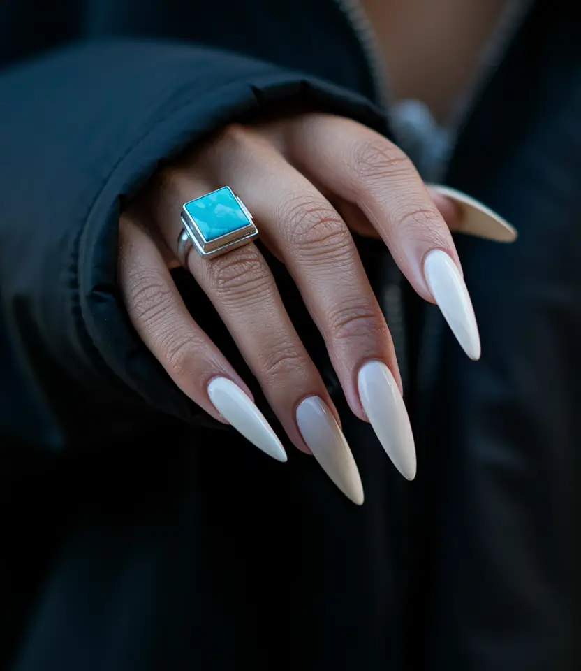 summer round nails white Crisp White Almond Chic