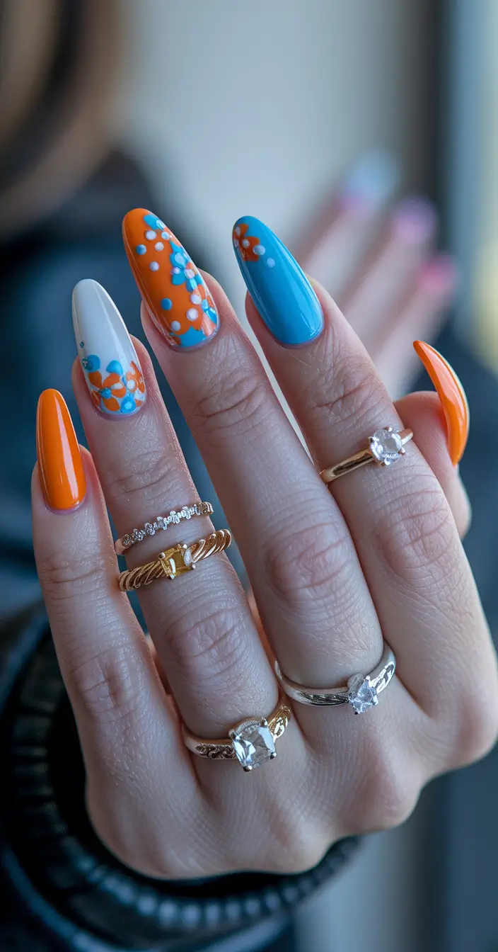 summer round nails flowers Tutti Frutti Floral Explosion