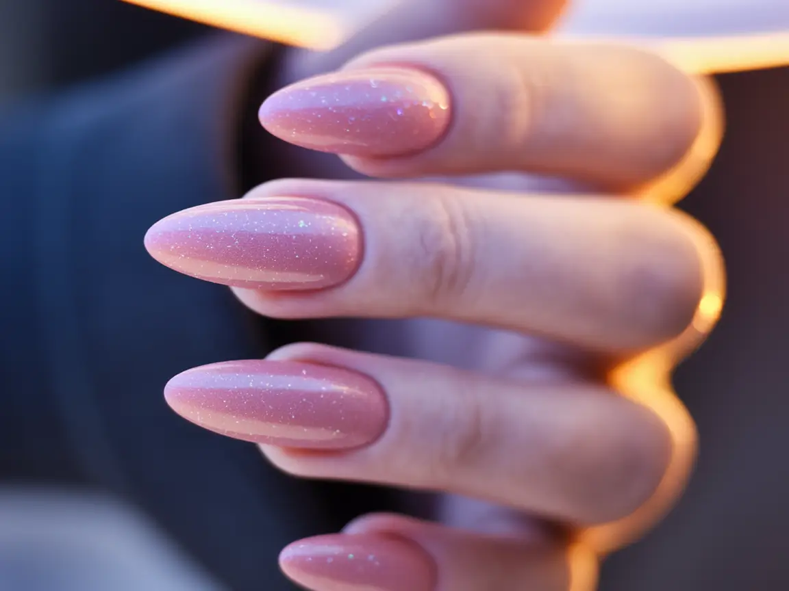 summer round nails simple Rosé All Day Sparkle
