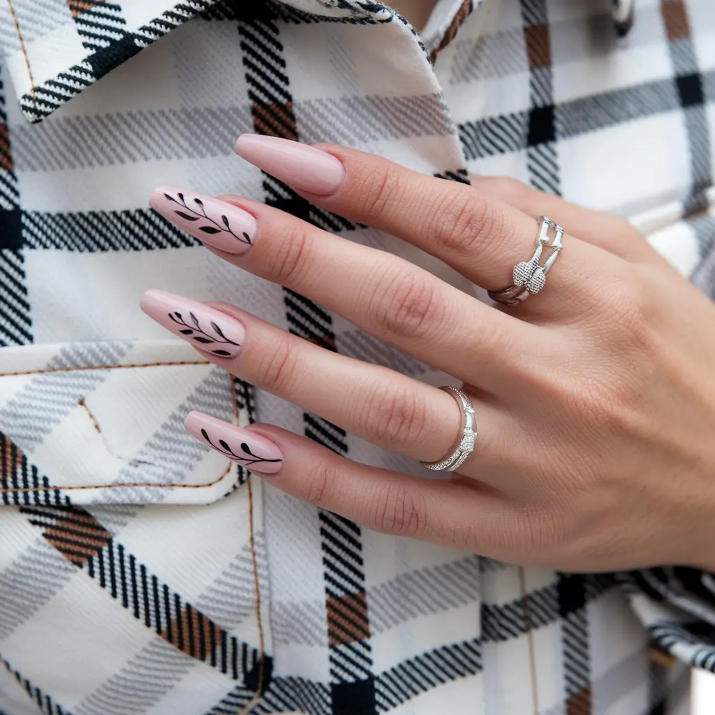 summer round nails inspiration Muted Leaves with Major Energy