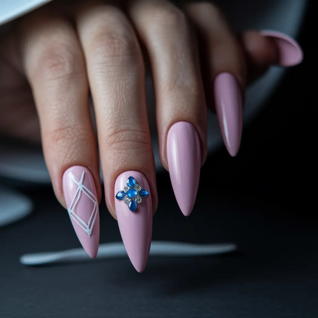 summer round nails pink Blush and Crystals in High Summer Glam