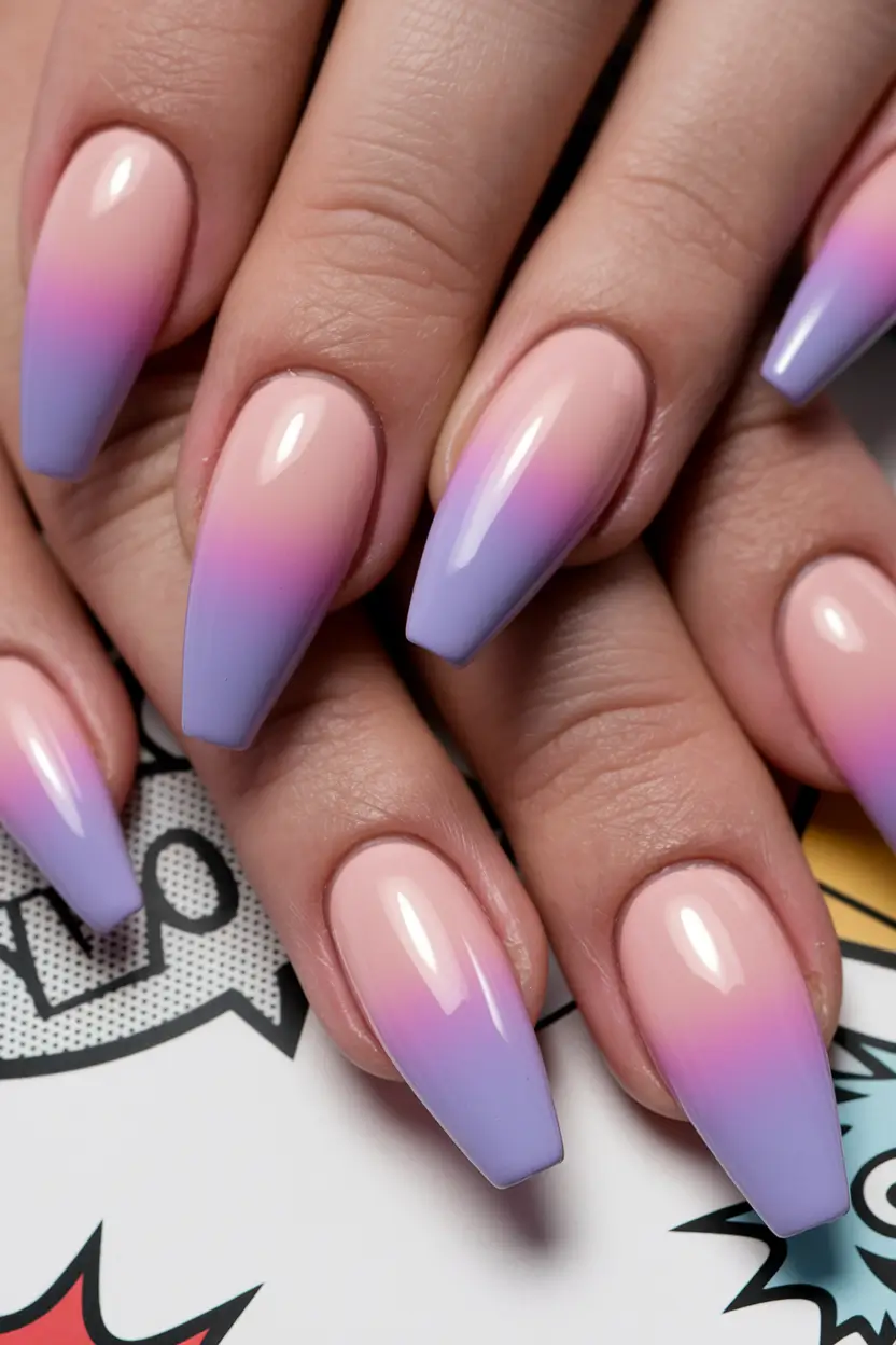 summer ombre nails ideas 2025+Pastel Twilight Ombre for Dreamy Summer Days