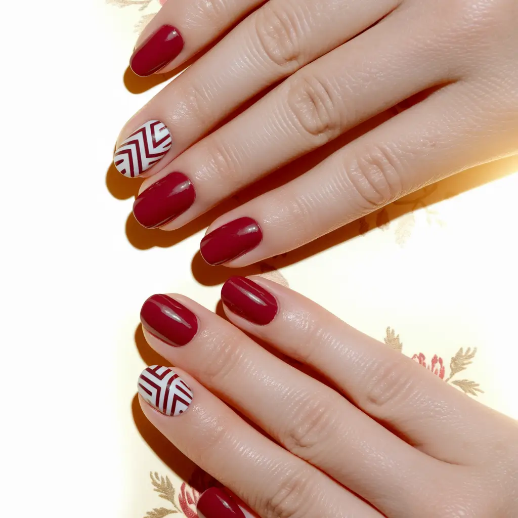 summer red nail ideas Structured Chevron Detail with Sophisticated Red