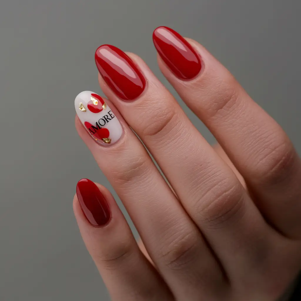 summer red nail ideas Romantic Script with a Heartbeat of Red