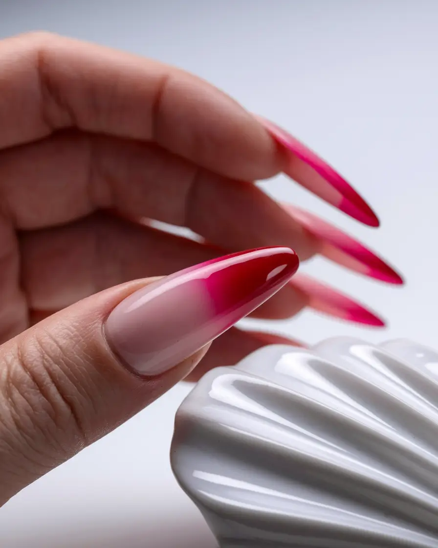 summer red nail ideas Gradient Red Almond Fade