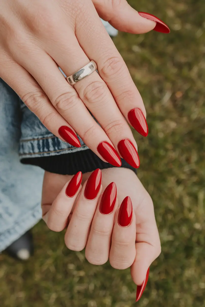 summer red nail ideas Timeless Red Almond Nails