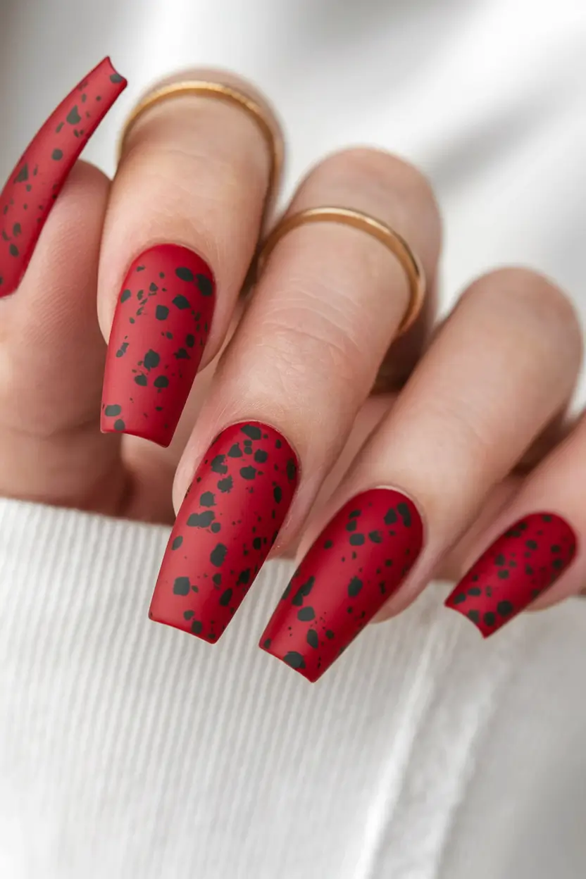 summer red nail ideas Spotted Matte Crimson Drama