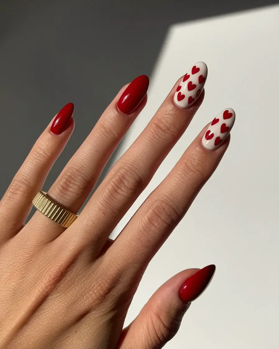 summer red nail ideas Sweetheart Red with a Playful Touch