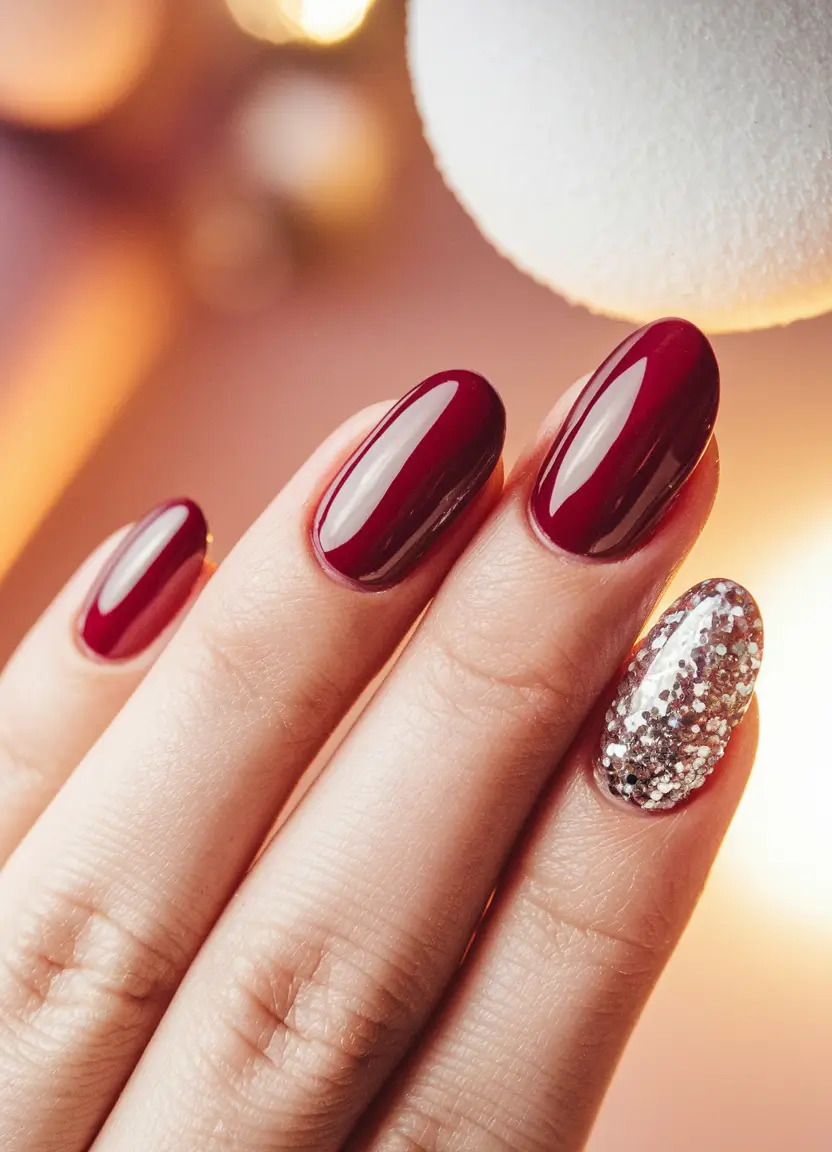 summer red nail ideas Classic Red Meets Glam Glitter