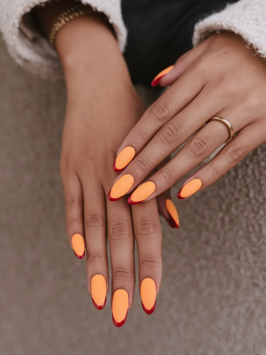 summer round nails ideas Burnt Sunset with a Cherry Twist