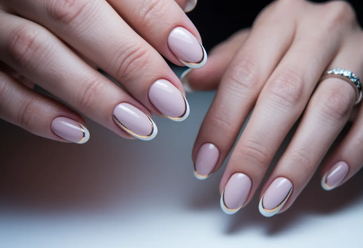 natural gel nails ideas short summer round Soft Gold-Tipped Elegance on Nude