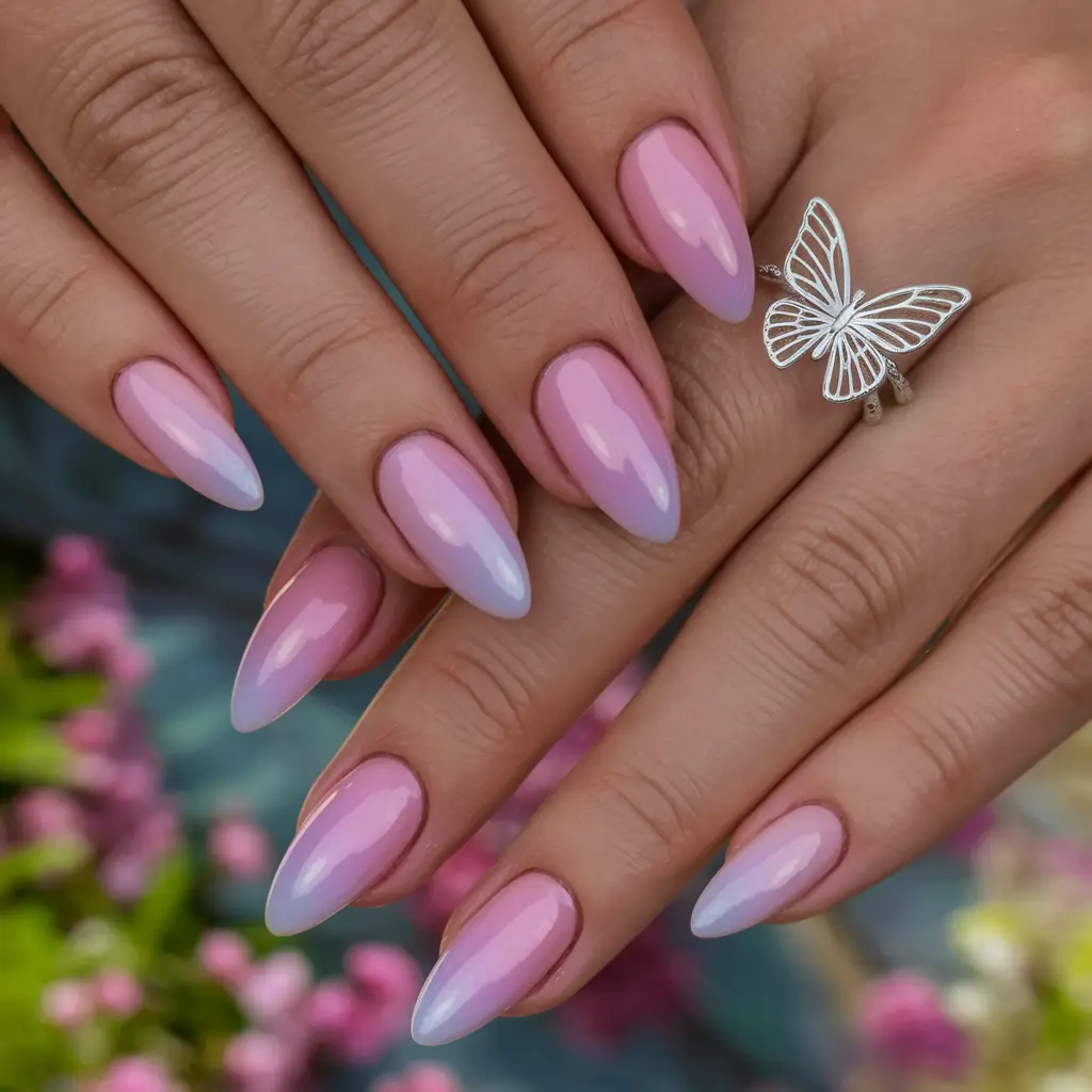 summer round nails ideas 2025 Gradient Barbiecore Ombre