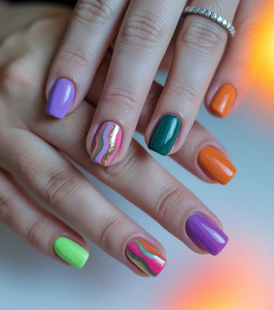 dipped nails ideas summer round Jewel Tones and Rainbow Agate Swirls