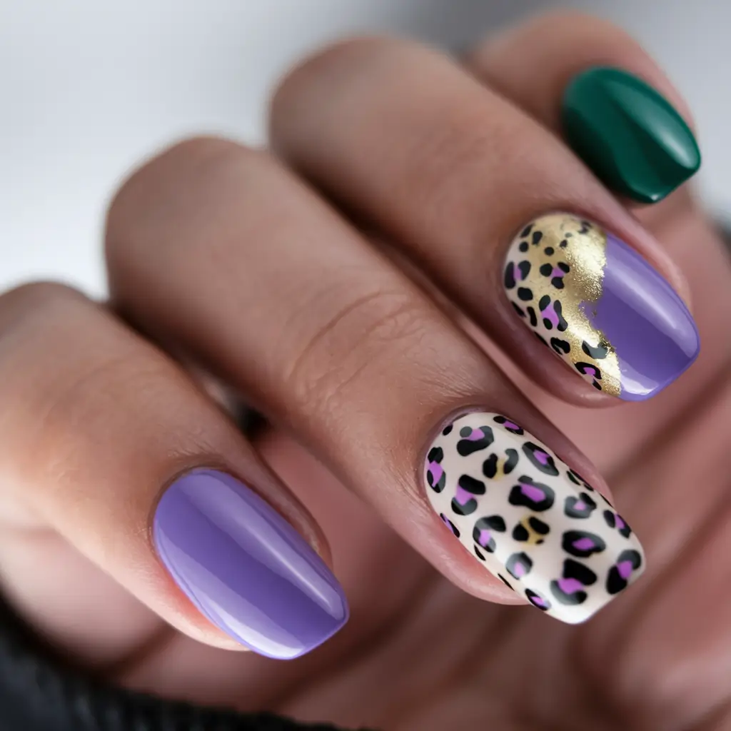 summer round nails ideas Wild Chic with Lavender and Leopard