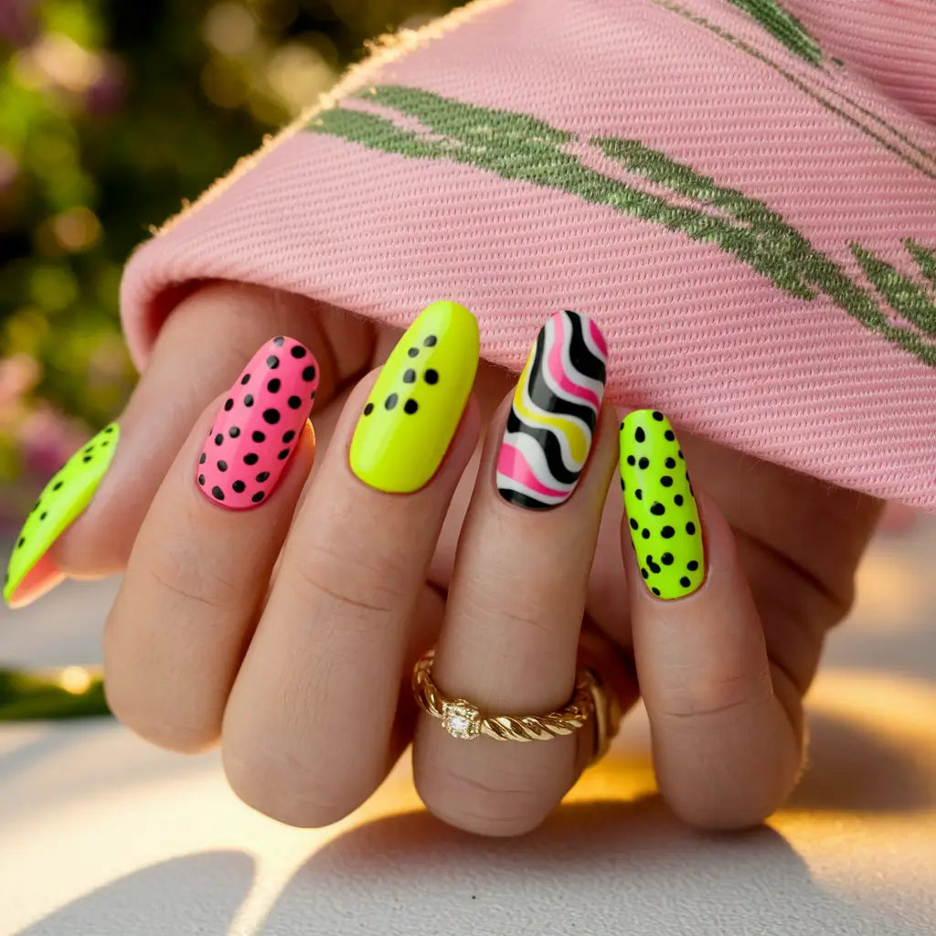 summer round nails ideas Electric Pop Dots for Fun Summer Days