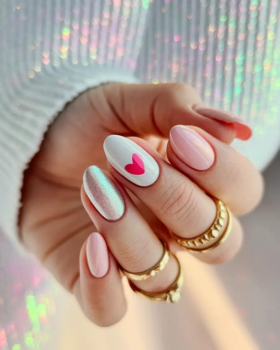 summer round nails ideas Soft Romance with Pink and White Accents