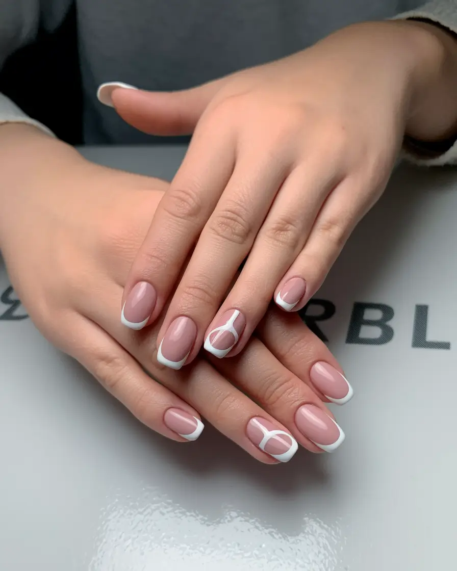 summer white nails ideas Modern French with Artistic White Line Accents