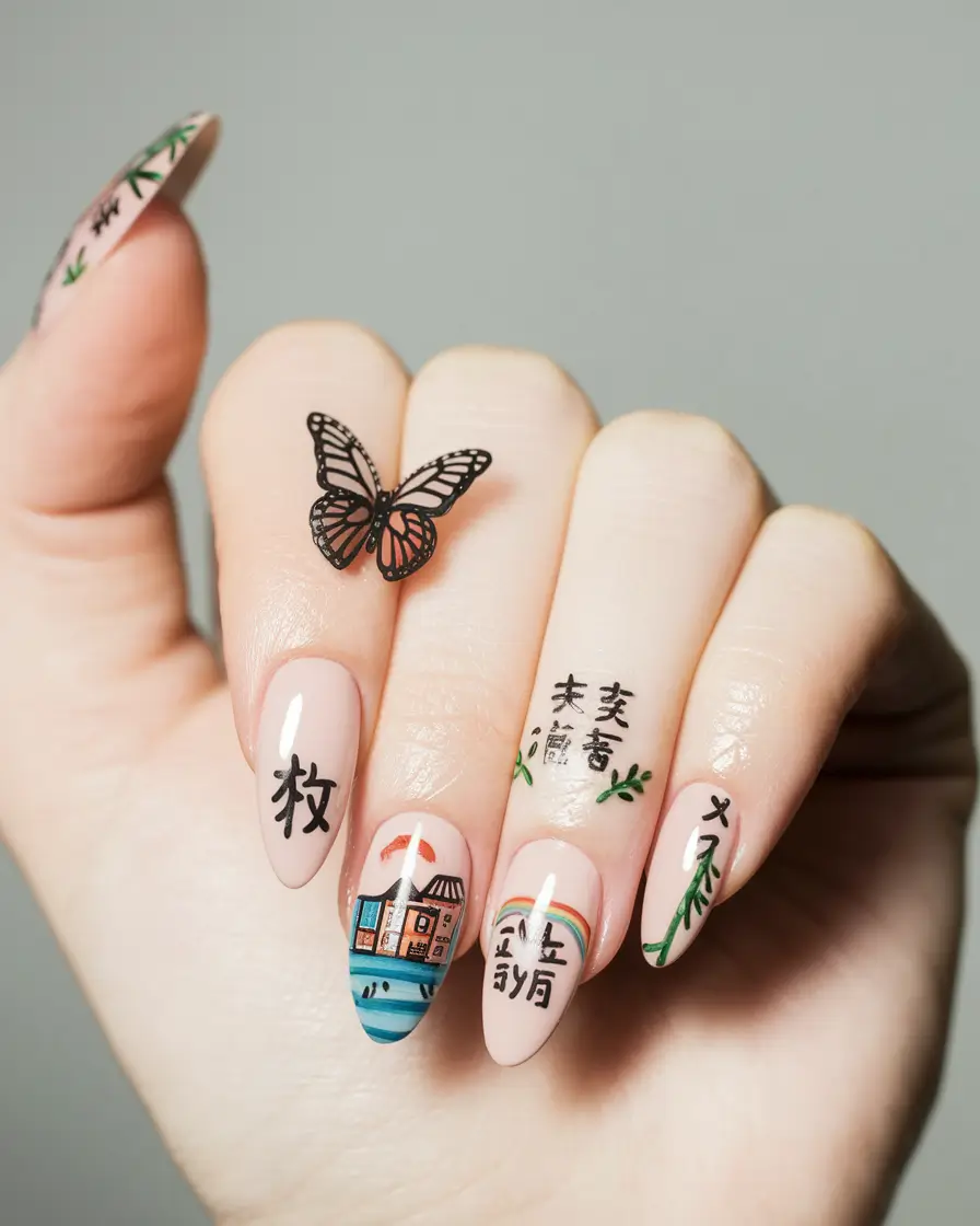 summer white nails ideas Modern Butterfly Garden Vibes