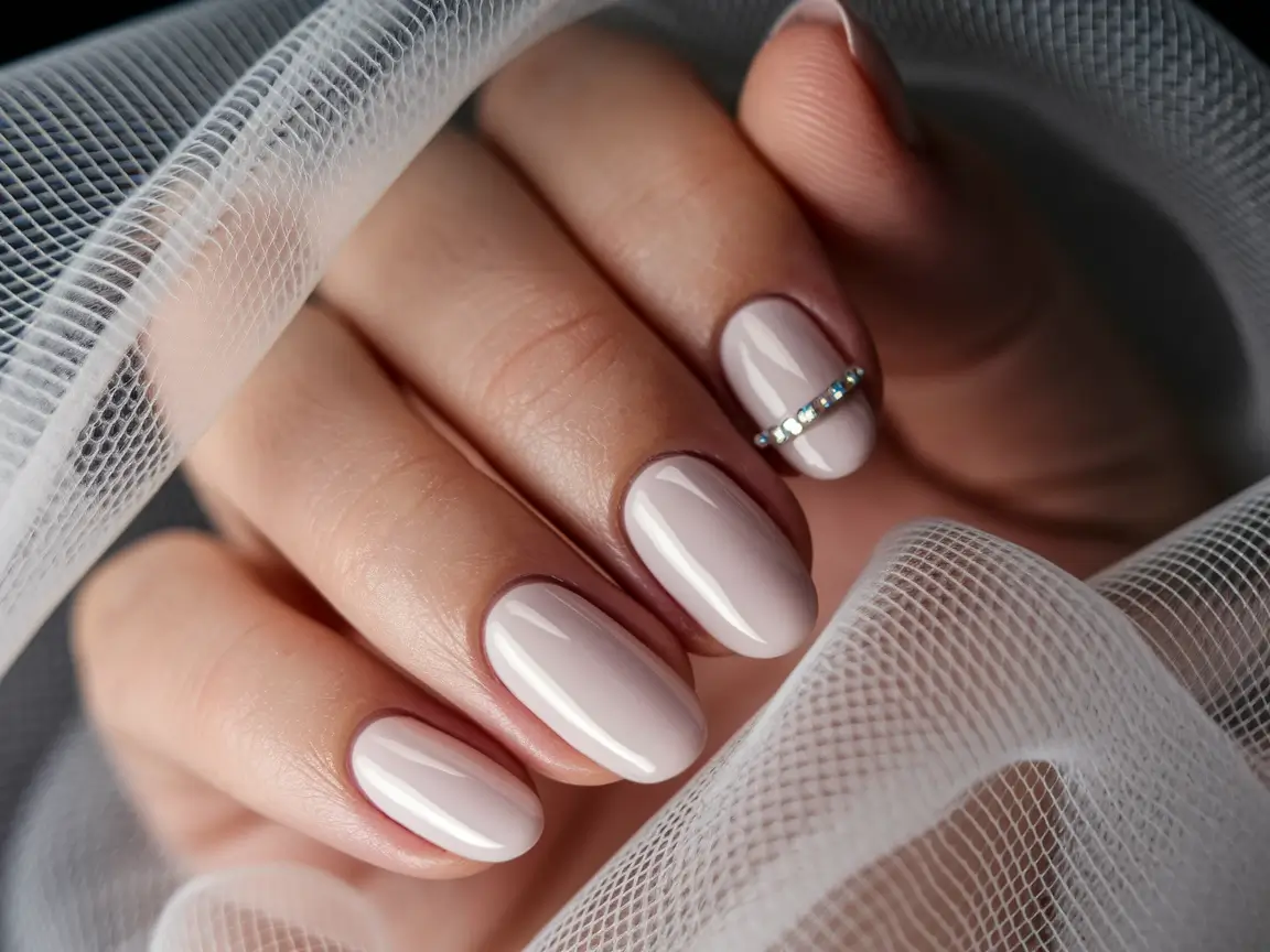 summer white nails ideas Minimal Gloss with a Crystal Line