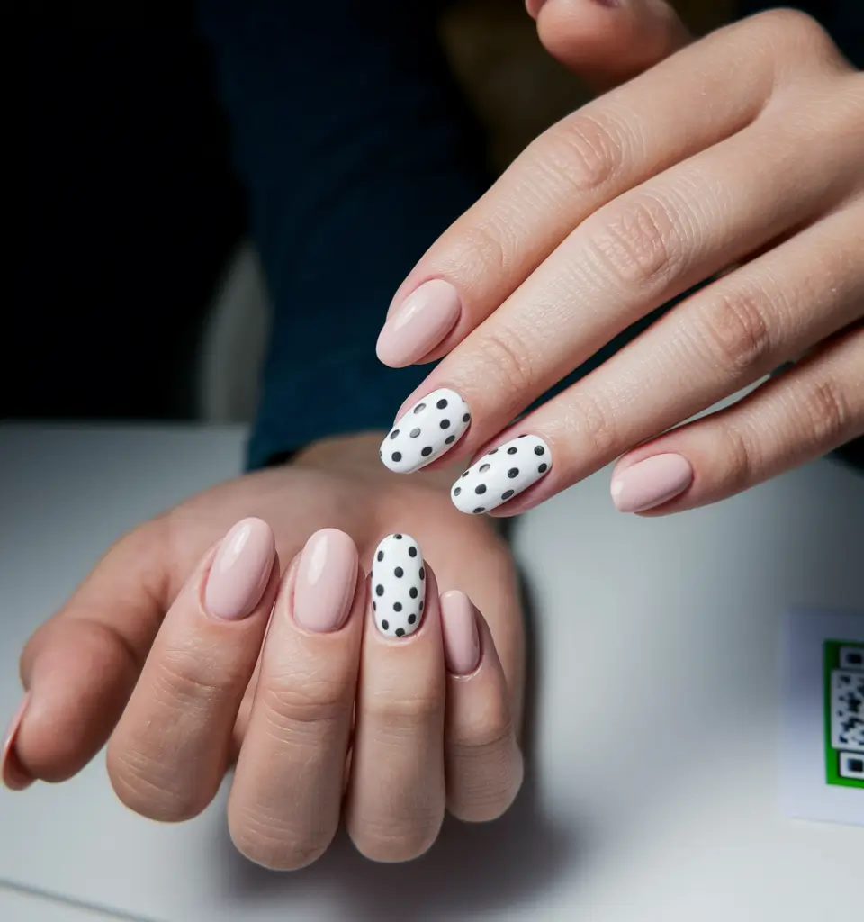 summer white nails ideas Polka Dot Whisper on Soft Pink